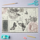 ヴィンテージデカップバタフライアイボリーピンクアーティスト 薄葉紙 (クラフト)