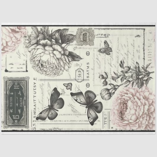 ヴィンテージデカップバタフライアイボリーピンクアーティスト 薄葉紙 (正面)