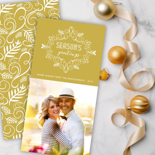 ヴィンテージデコの葉フレームシーズンのグリーティングフォト シーズンカード