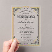 ヴィンテージデコアーエレガントト白黒結婚金ゴールド アクリル招待状 (インサイチュ (ポータブル))
