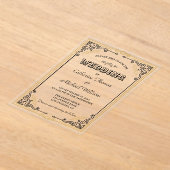 ヴィンテージデコアーエレガントト白黒結婚金ゴールド アクリル招待状 (レイダウン)