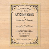 ヴィンテージデコアーエレガントト白黒結婚金ゴールド アクリル招待状 (正面)