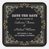 ヴィンテージデコアーエレガントト白黒結婚金ゴールド スクエアシール (正面)