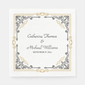 ヴィンテージデコアーエレガントト白黒結婚金ゴールド スタンダードランチョンナプキン (正面)