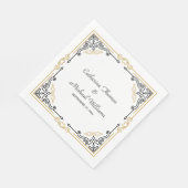 ヴィンテージデコアーエレガントト白黒結婚金ゴールド スタンダードランチョンナプキン (角)