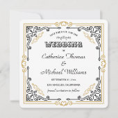 ヴィンテージデコアーエレガントト白黒結婚金ゴールド セーブザデート (正面)