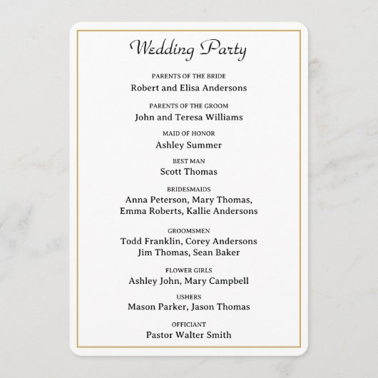 ヴィンテージデコアーエレガントト白黒結婚金ゴールド プログラム (裏面)