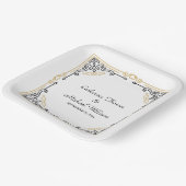 ヴィンテージデコアーエレガントト白黒結婚金ゴールド ペーパープレート (傾斜あり)