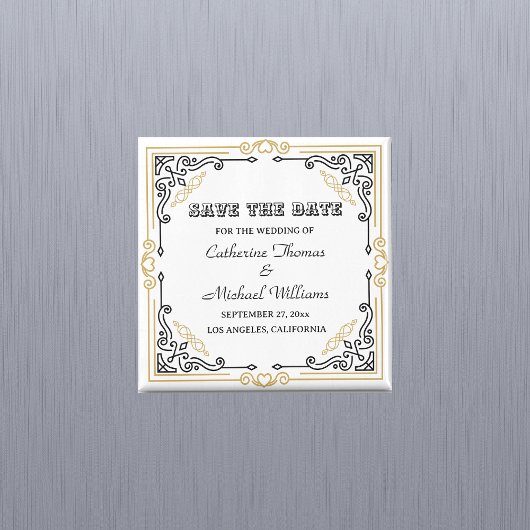 ヴィンテージデコアーエレガントト白黒結婚金ゴールド マグネット