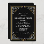 ヴィンテージデコアートブエレガントラック金ゴールドバチュラーパーティ 招待状 (正面/裏面)