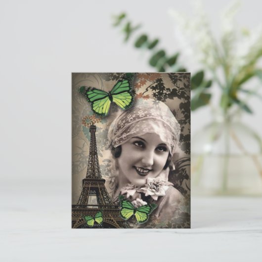 ヴィンテージデコギャツビーの女の子パリジャンファッショニスタ ポストカード (スタンド正面)