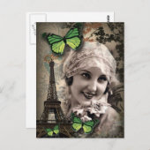 ヴィンテージデコギャツビーの女の子パリジャンファッショニスタ ポストカード (正面/裏面)