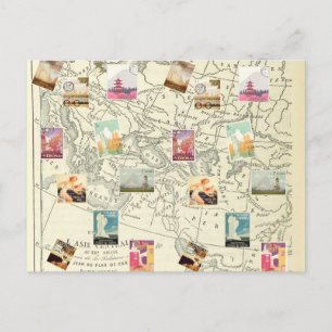 ヴィンテージデコップエフエマラ旅行切手マップ ポストカード