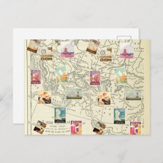 ヴィンテージデコップエフエマラ旅行切手マップ ポストカード (正面/裏面)