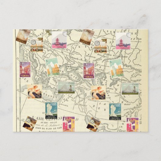 ヴィンテージデコップエフエマラ旅行切手マップ ポストカード (正面)