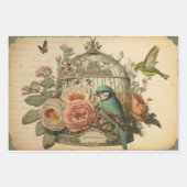 ヴィンテージデコップドロワーライナーの鳥籠と鳥 ラッピングペーパーシート (正面2)