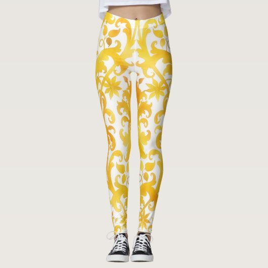 ヴィンテージデコパターン金ゴールドイエローアートレギンス レギンス (正面)