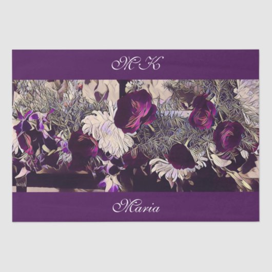 ヴィンテージデコパージュバイオレットフラワーズカスタムアートワーク 薄葉紙 (正面)