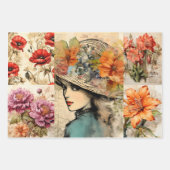 ヴィンテージデコパージュフローラガールと帽子 ラッピングペーパーシート (正面3)