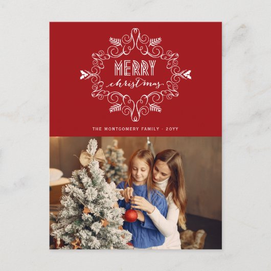 ヴィンテージデコフェスティバルの葉メリークリスマスフォト シーズンポストカード (正面)