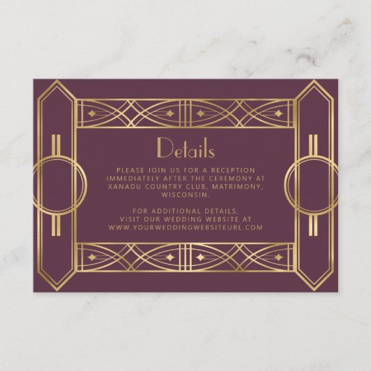 ヴィンテージデコブルゴーニュ結婚金ゴールド詳細 エンクロージャーカード (正面)