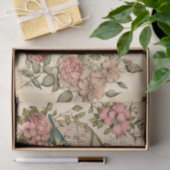 ヴィンテージデコページ紙ピンクバードチョウ 薄葉紙 (ギフト)