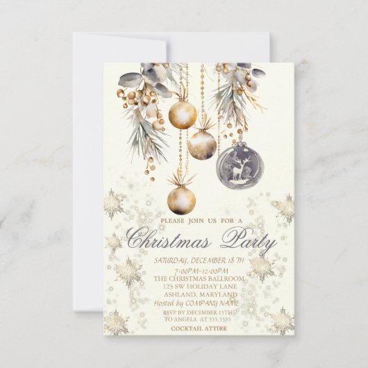 ヴィンテージデコレーションボールスノーフレーク会社 招待状 (正面)