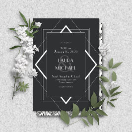 ヴィンテージデコ白黒招待状 招待状