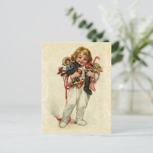 ヴィンテージデザインおもちゃ可愛い少年 シーズンポストカード (スタンド正面)
