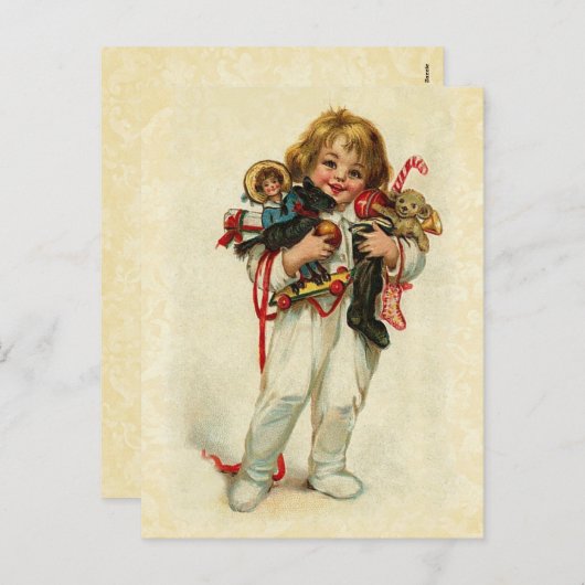 ヴィンテージデザインおもちゃ可愛い少年 シーズンポストカード (正面/裏面)
