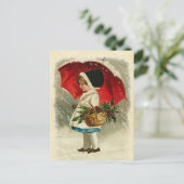 ヴィンテージデザインの女の子とクリスマス傘 シーズンポストカード (スタンド正面)