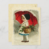 ヴィンテージデザインの女の子とクリスマス傘 シーズンポストカード (正面/裏面)