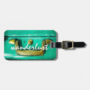 ヴィンテージデザインティール(緑がかった色)タグwanderlust文字 ラゲッジタグ