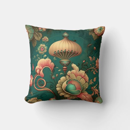 ヴィンテージデザインフローラ緑 クッション (正面)
