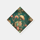 ヴィンテージデザインフローラ緑 スタンダードカクテルナプキン (角)