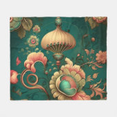 ヴィンテージデザインフローラ緑 フリースブランケット (正面(横))