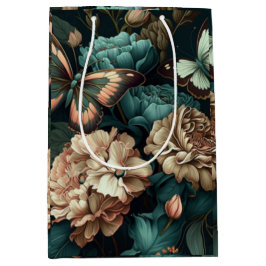 ヴィンテージデザインフローラ緑 ミディアムペーパーバッグ