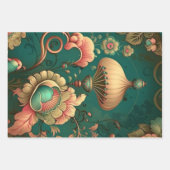 ヴィンテージデザインフローラ緑 ラッピングペーパーシート (正面2)