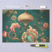 ヴィンテージデザインフローラ緑 薄葉紙 (クラフト)