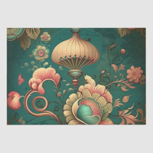 ヴィンテージデザインフローラ緑 薄葉紙 (正面)