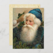 ヴィンテージデザインブルーサンタクランドスノー シーズンポストカード (正面/裏面)
