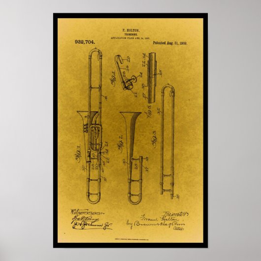 ヴィンテージデザインレトロトロンボーン特許プリント ポスター (正面)
