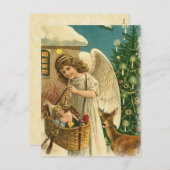 ヴィンテージデザイン天使、鹿、クリスマスツリー シーズンポストカード (正面/裏面)