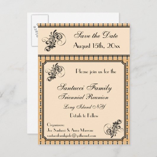 ヴィンテージデザイン懇親会、イベント、パーティー日付の保存 案内ポストカード (正面/裏面)