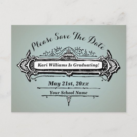 ヴィンテージデザイン日付の保存 – 独自の色を選択 ポストカード (正面)