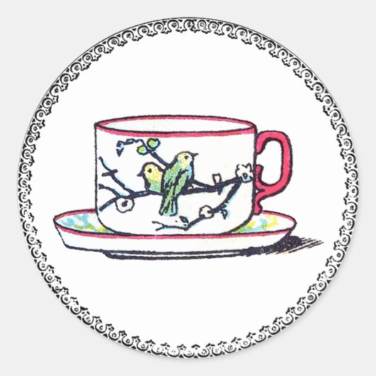 ヴィンテージデザイン独自のロゴコーヒーまたはティーティーカップ ラウンドシール (正面)