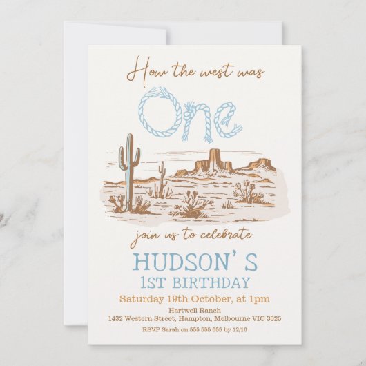 ヴィンテージデザートウェスタンワイルドウェスト1歳の誕生日 招待状 (正面)