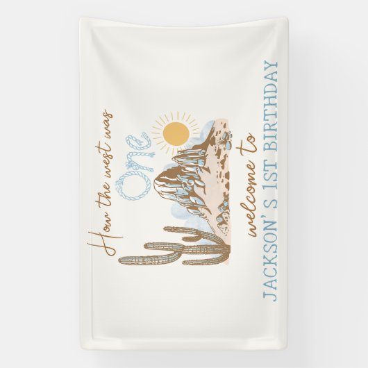 ヴィンテージデザートウェスタン1stバースデーウェルカムバナー 横断幕 (縦)