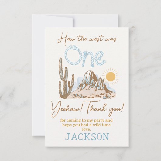 ヴィンテージデザートウエスタンワイルドウェスト1st誕生日 サンキューカード (正面)