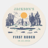 ヴィンテージデザートウエスタンワイルドウェスト1st誕生日 ラウンドシール (正面)